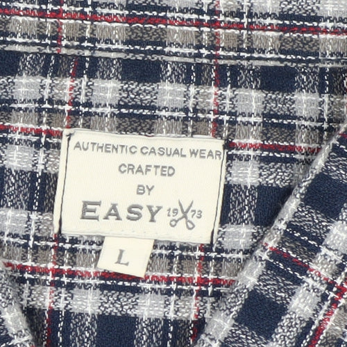 Easy 1973 Men's Blue Checked Cotton Long Sleeve Button-Up Shirt Size L
