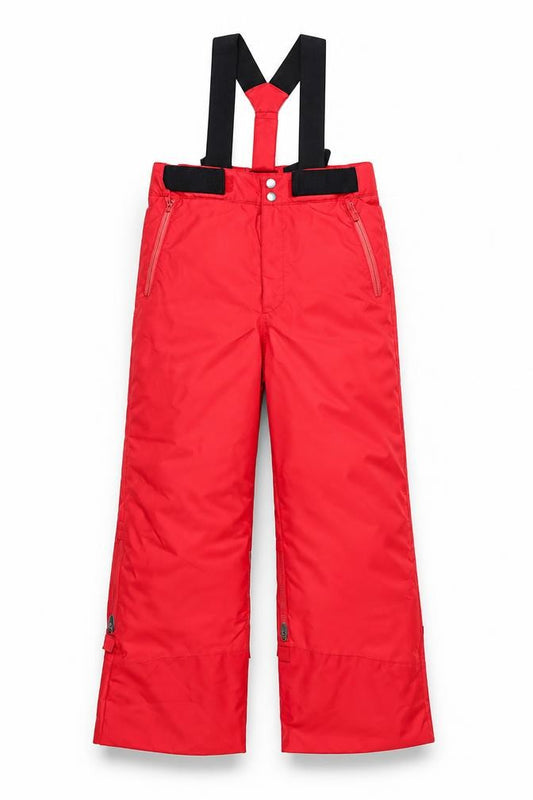 Front view of Wedze boys’ red snow pants 12-14 years waterproof insulated ski trousers