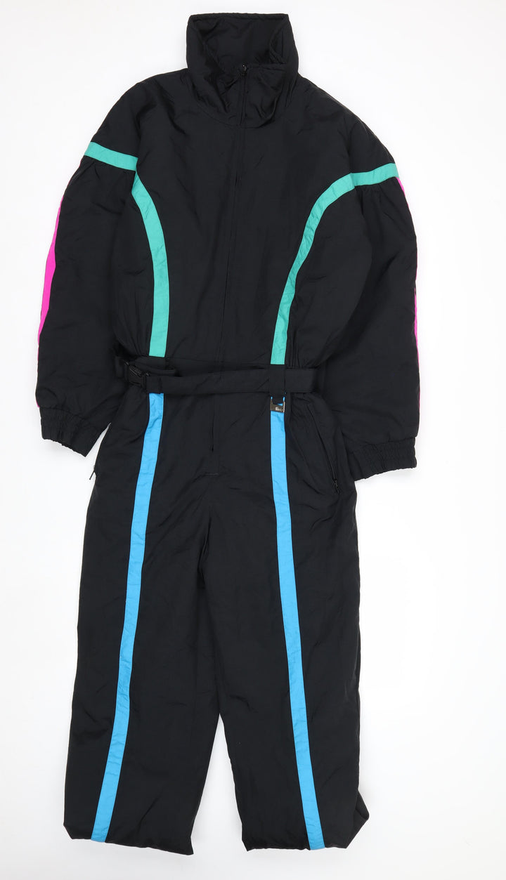 Club Attivo Womens Black Size 10 Retro Ski Suit Winter Belted Full Zip