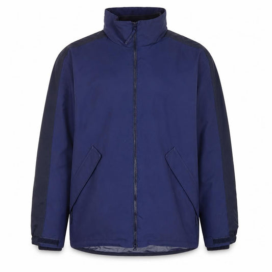 Front view of Roots Jeans Men's Blue Full Zip Lightweight Polyester Jacket, size S