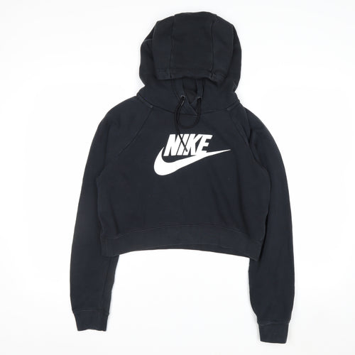 Nike Women Black Small Cropped Pullover Hoodie Sweatshirt