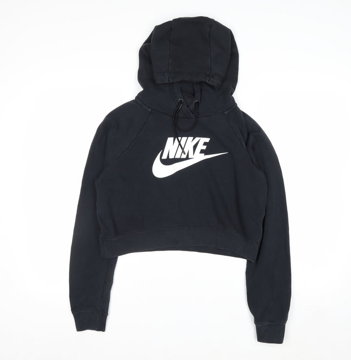 Nike Women Black Small Cropped Pullover Hoodie Sweatshirt