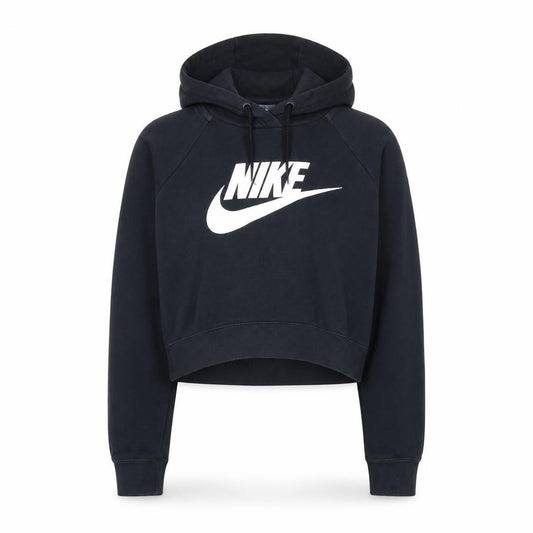 Front view of Nike Women Black Small Cropped Pullover Hoodie Sweatshirt