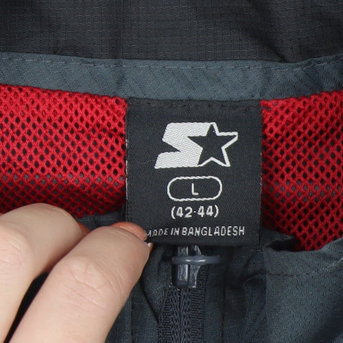 Starter Men's Black Grey L Windbreaker Jacket Full Zip Lightweight