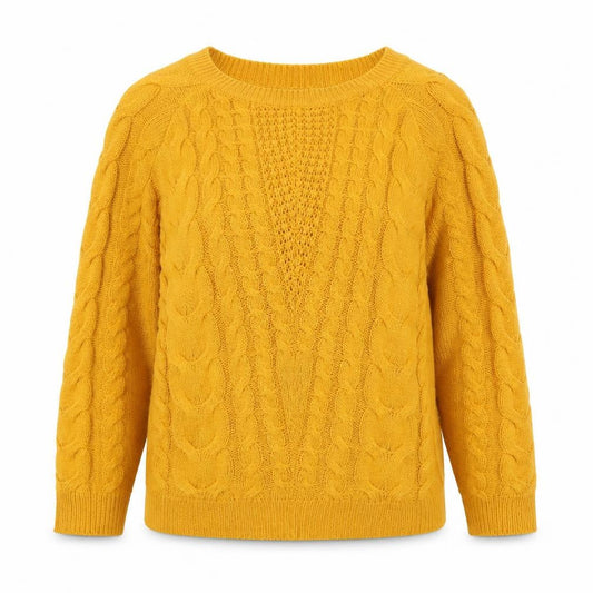 Front view of Bassini Women’s Yellow Cable-Knit Acrylic Jumper XL