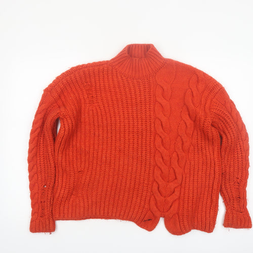 River Island Women’s Orange Cable Knit High Neck Jumper Size 10