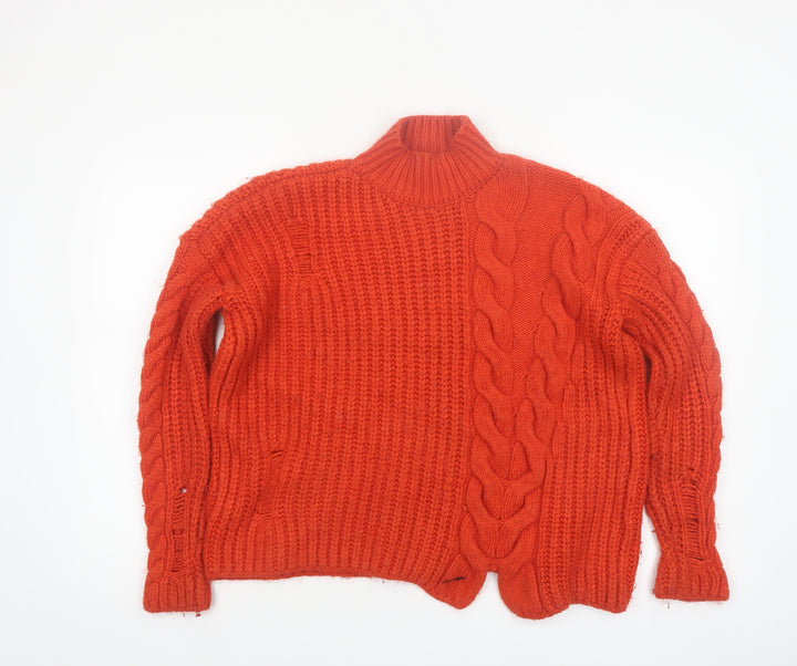 River Island Women’s Orange Cable Knit High Neck Jumper Size 10