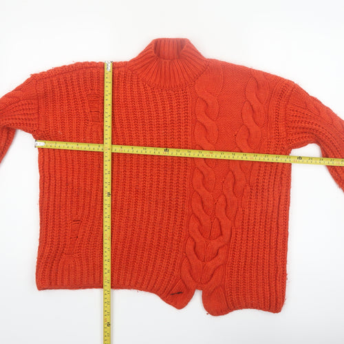 River Island Women’s Orange Cable Knit High Neck Jumper Size 10
