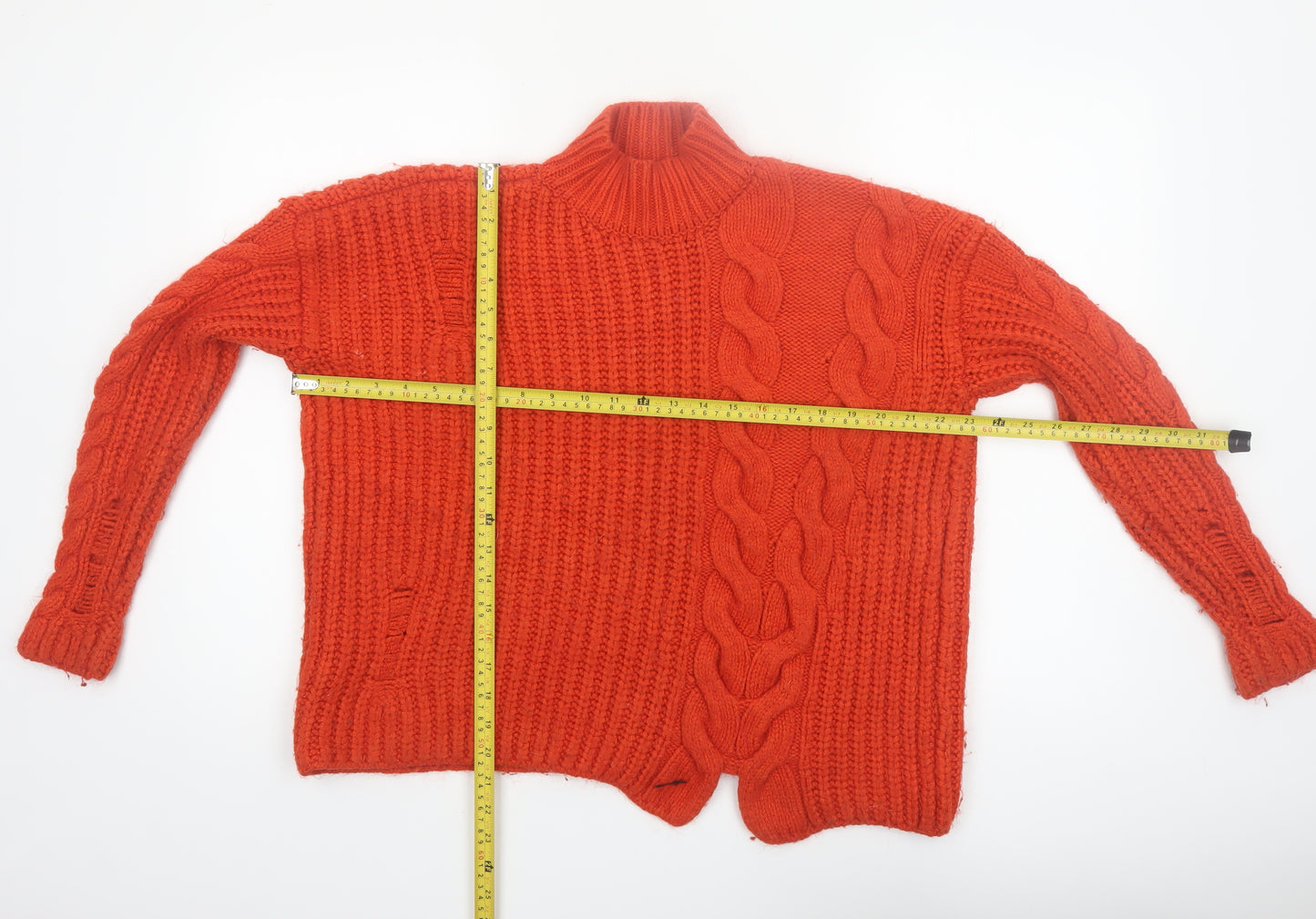 River Island Women’s Orange Cable Knit High Neck Jumper Size 10