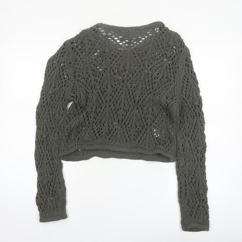Primark Women Green Open-Knit Cotton Pullover Jumper Size S