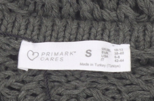Primark Women Green Open-Knit Cotton Pullover Jumper Size S