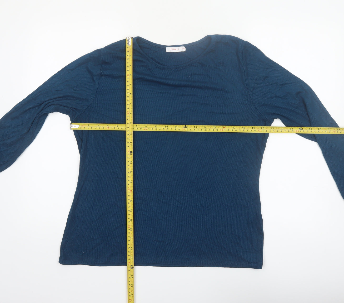 Finery Women Blue Long Sleeve Basic Jersey T-Shirt UK 18