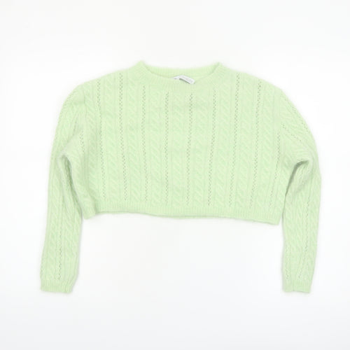 Zara Women's Green Cable-Knit Alpaca Wool Blend Jumper Size 8