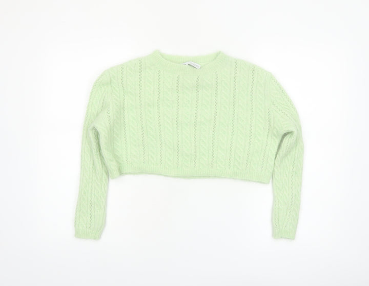 Zara Women's Green Cable-Knit Alpaca Wool Blend Jumper Size 8