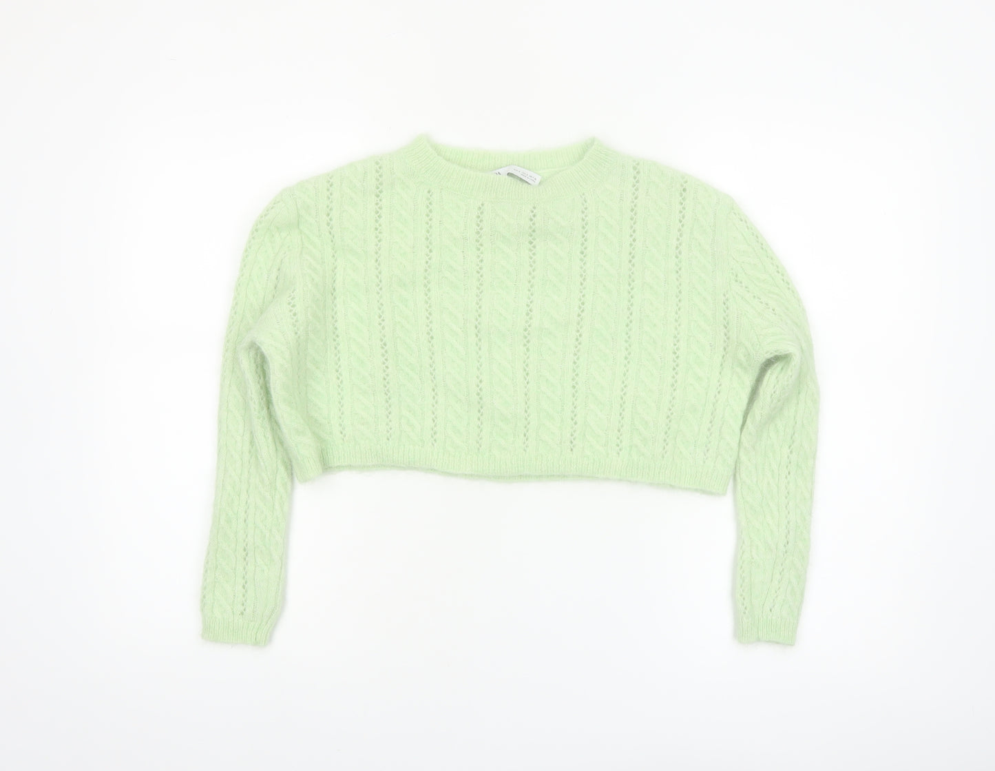 Zara Women's Green Cable-Knit Alpaca Wool Blend Jumper Size 8