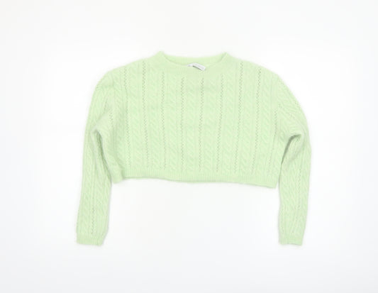 Zara Women's Green Cable-Knit Alpaca Wool Blend Jumper Size 8