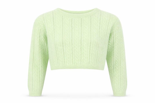 Front view of Zara Women's Green Cable-Knit Alpaca Wool Blend Jumper, size 8