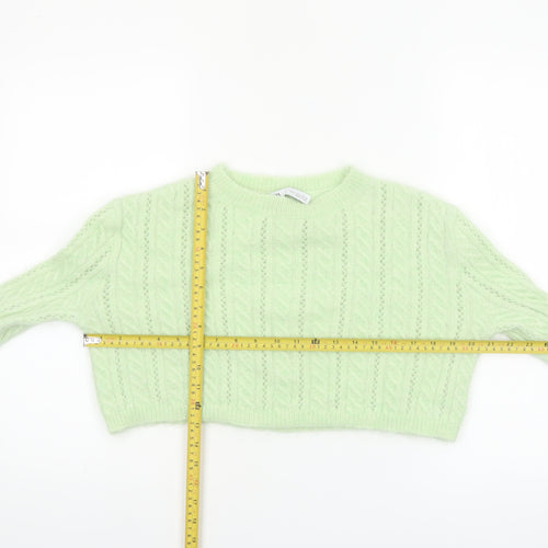 Zara Women's Green Cable-Knit Alpaca Wool Blend Jumper Size 8