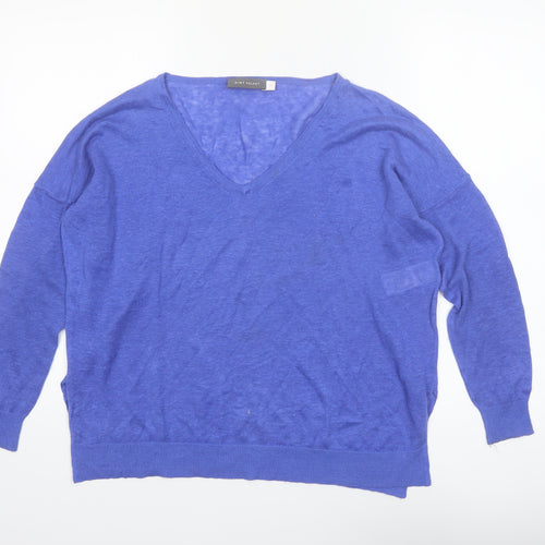 Mint Velvet Women's Blue Linen V-Neck Long Sleeve Blouse Size 8