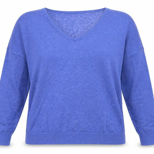 Mint Velvet Women's Blue Linen V-Neck Long Sleeve Blouse Size 8
