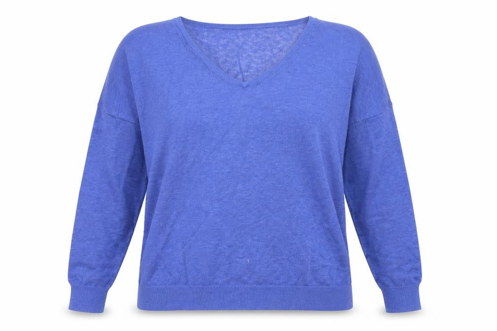 Mint Velvet Women's Blue Linen V-Neck Long Sleeve Blouse Size 8