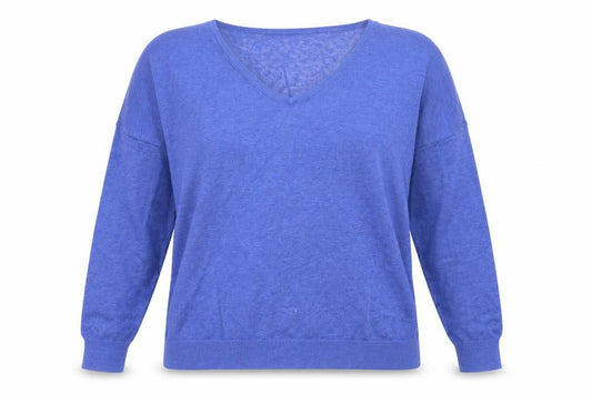 Front view of Mint Velvet Women's Blue Linen V-Neck Long Sleeve Blouse, size 8