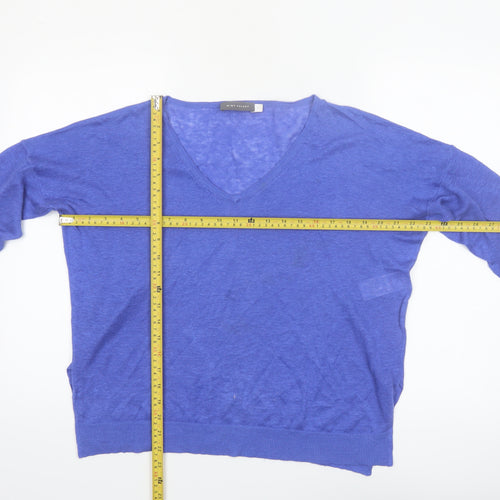 Mint Velvet Women's Blue Linen V-Neck Long Sleeve Blouse Size 8