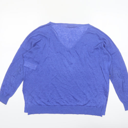 Mint Velvet Women's Blue Linen V-Neck Long Sleeve Blouse Size 8
