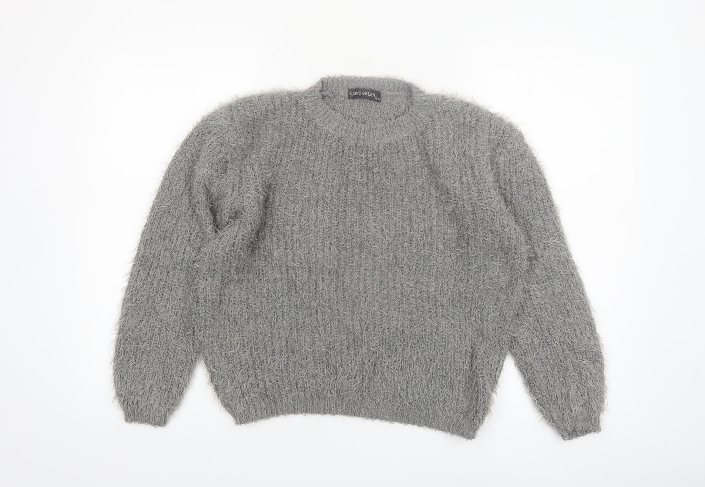 Salvo Green Women's Grey Chunky Knit Crew Neck XL Jumper