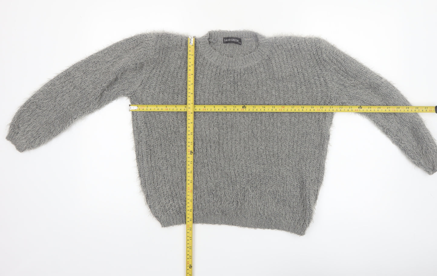 Salvo Green Women's Grey Chunky Knit Crew Neck XL Jumper