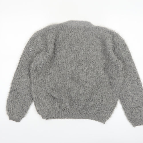 Salvo Green Women's Grey Chunky Knit Crew Neck XL Jumper