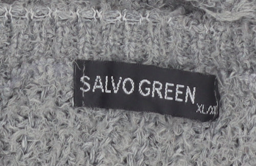 Salvo Green Women's Grey Chunky Knit Crew Neck XL Jumper