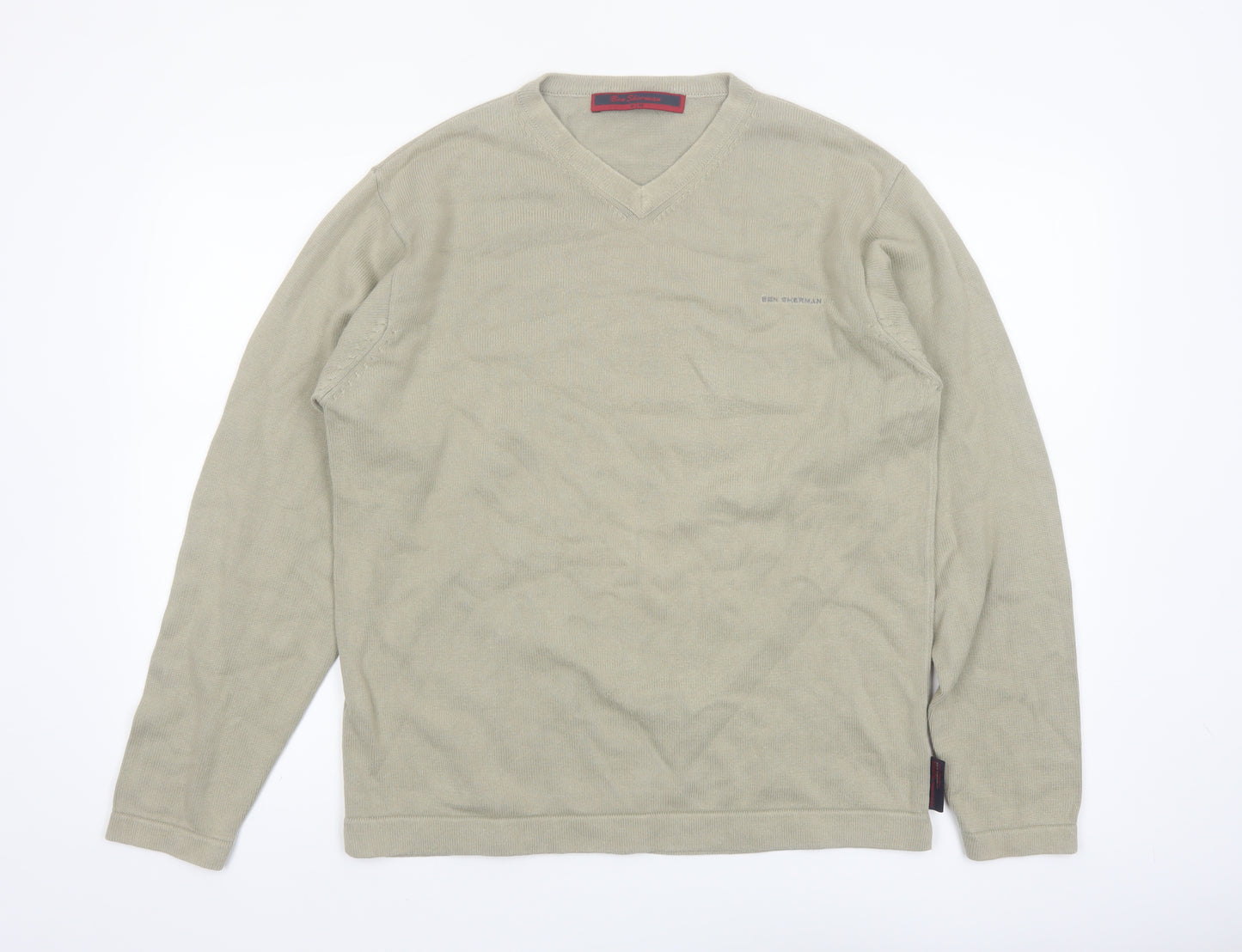 Ben Sherman Men's Beige Cotton V-Neck Pullover Jumper M