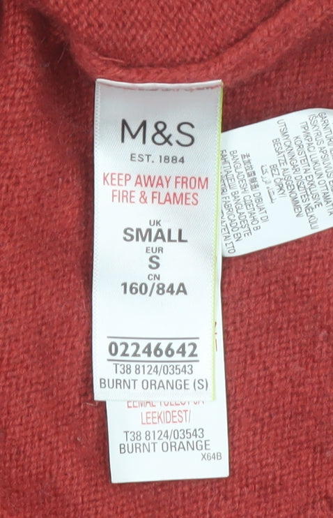 Marks and Spencer Womens Burnt Orange Lambswool Mock Neck Jumper Size S