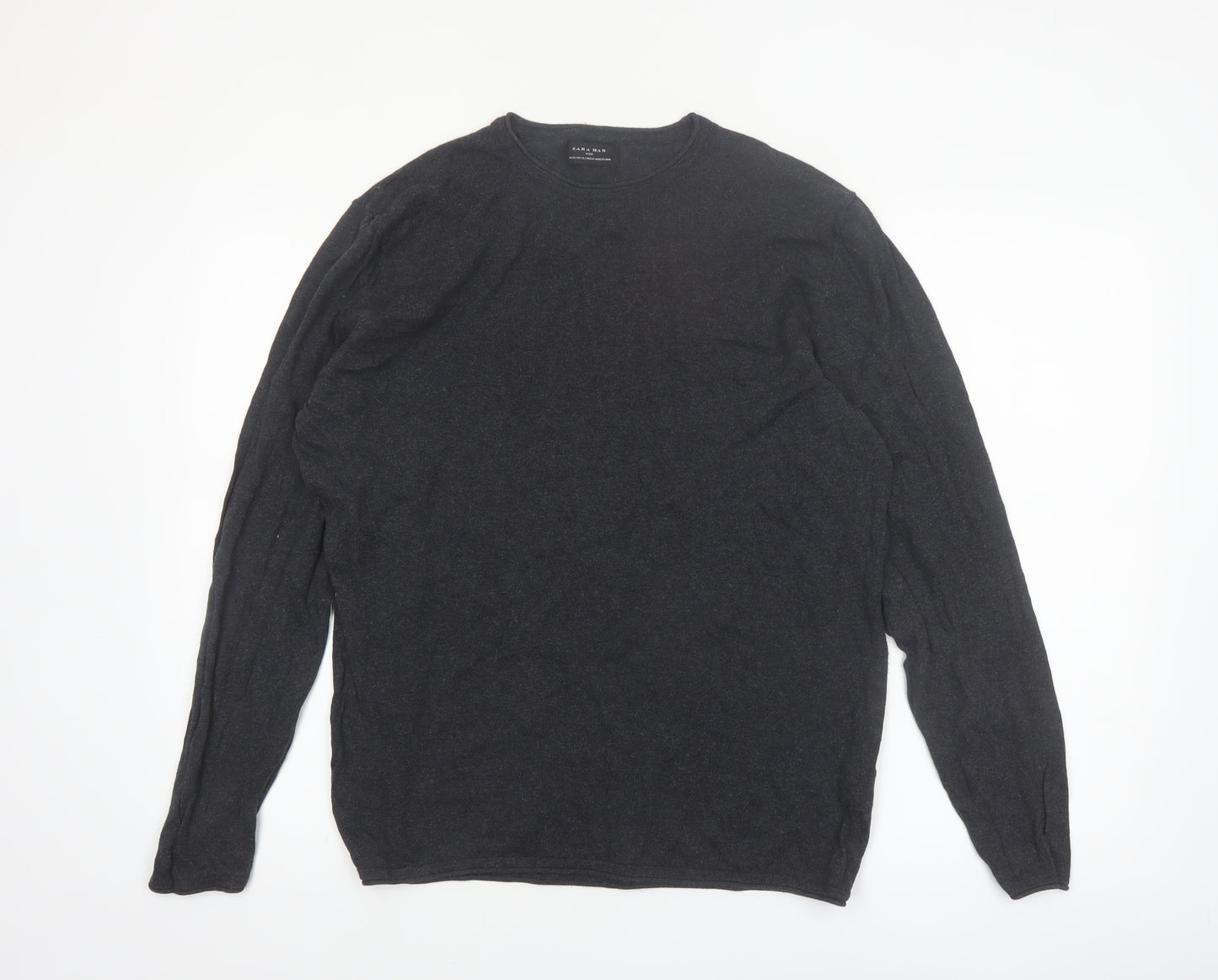 Zara Man Black Cotton Crew Neck Pullover Jumper XL