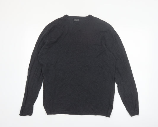 Zara Man Black Cotton Crew Neck Pullover Jumper XL