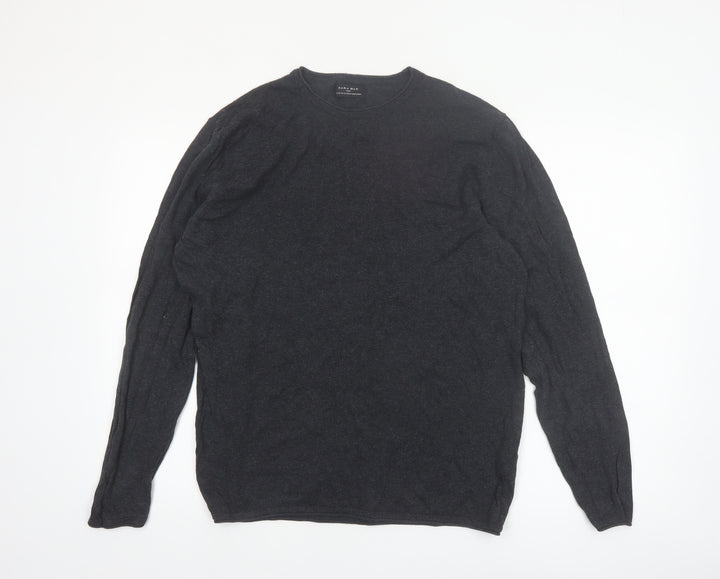 Zara Man Black Cotton Crew Neck Pullover Jumper XL