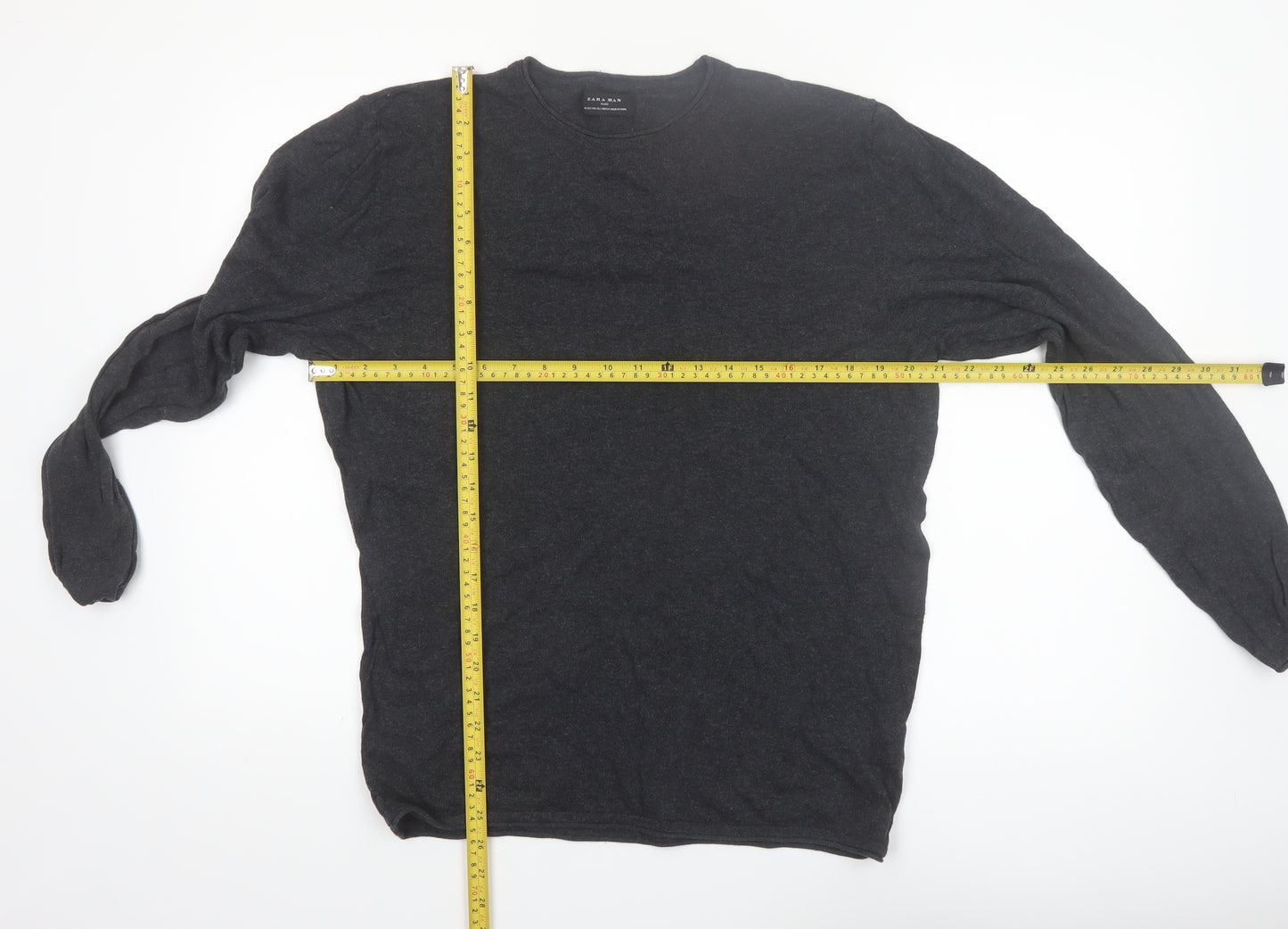 Zara Man Black Cotton Crew Neck Pullover Jumper XL