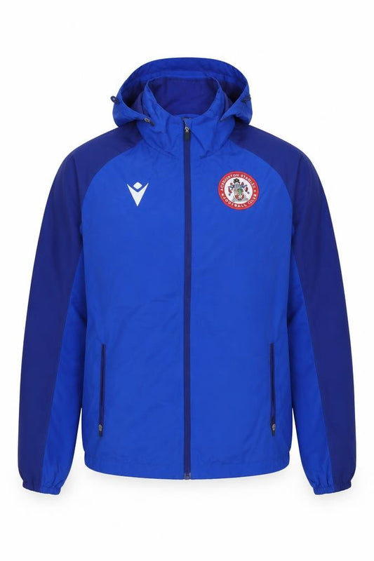 Front view of Macron Men’s Blue Hooded Windbreaker Jacket M Football Training