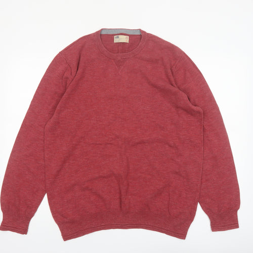 Marks and Spencer Mens Red Cotton Crew Neck Jumper XL