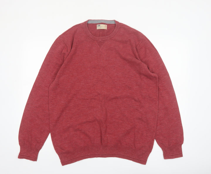 Marks and Spencer Mens Red Cotton Crew Neck Jumper XL