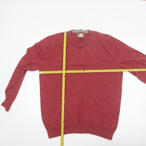Marks and Spencer Mens Red Cotton Crew Neck Jumper XL