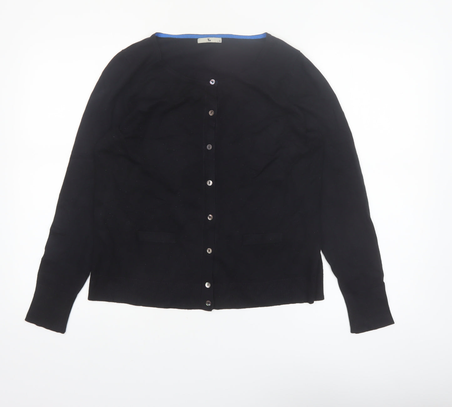 Tu Women's Black Size 14 Crew Neck Button Cardigan