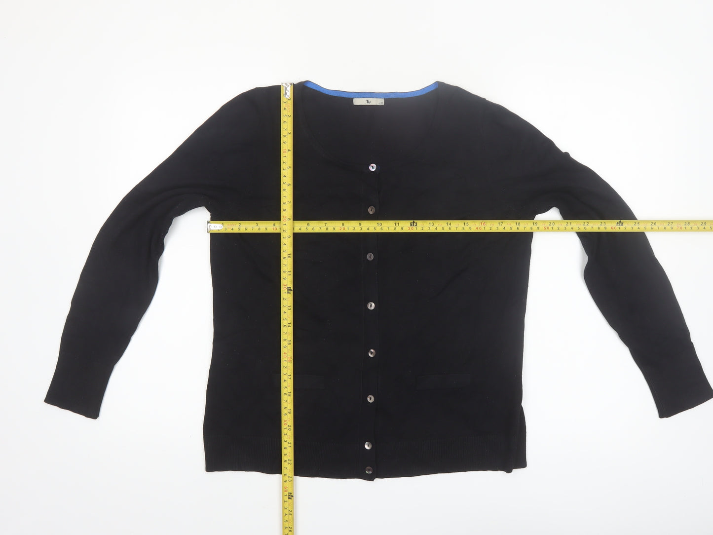 Tu Women's Black Size 14 Crew Neck Button Cardigan