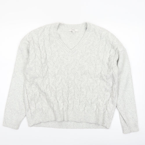 Marks and Spencer Women Grey V-Neck Cable Knit Jumper L