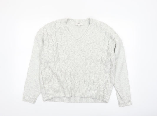 Marks and Spencer Women Grey V-Neck Cable Knit Jumper L