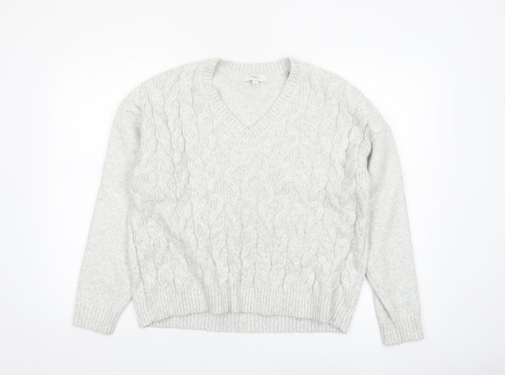 Marks and Spencer Women Grey V-Neck Cable Knit Jumper L