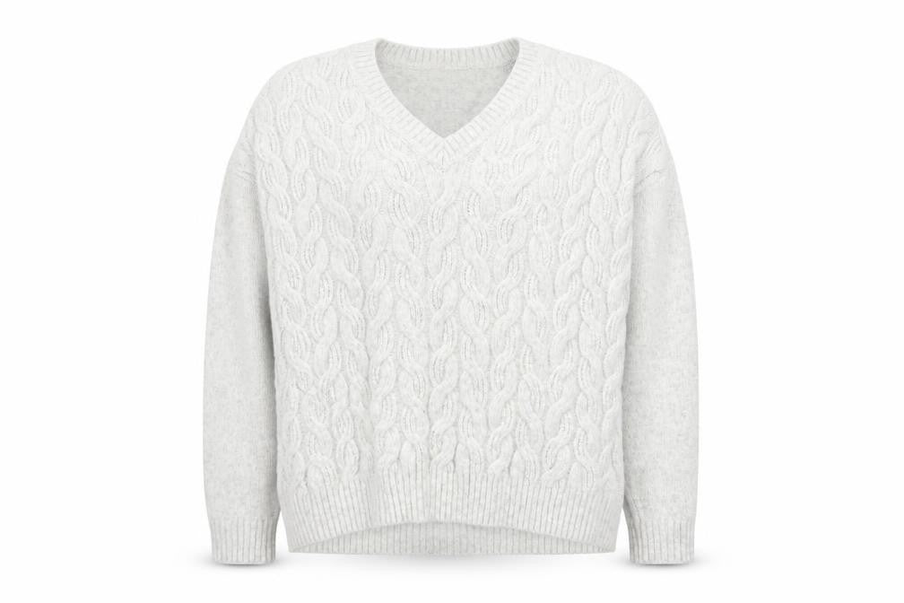 Front view of Marks & Spencer Women Grey V-Neck Cable Knit Jumper L