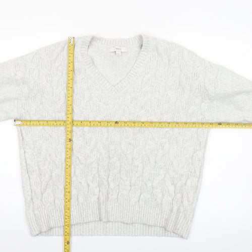 Marks and Spencer Women Grey V-Neck Cable Knit Jumper L