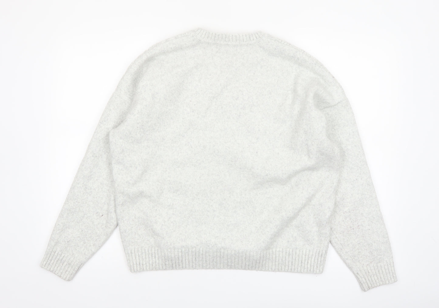 Marks and Spencer Women Grey V-Neck Cable Knit Jumper L